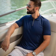 LAZARE™ AZUR LINES ZIP T-SHIRT - OCEAN NIGHT BLUE