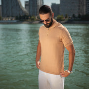 LAZARE™ AZUR LINES ZIP T-SHIRT - CRÈME ROYALE