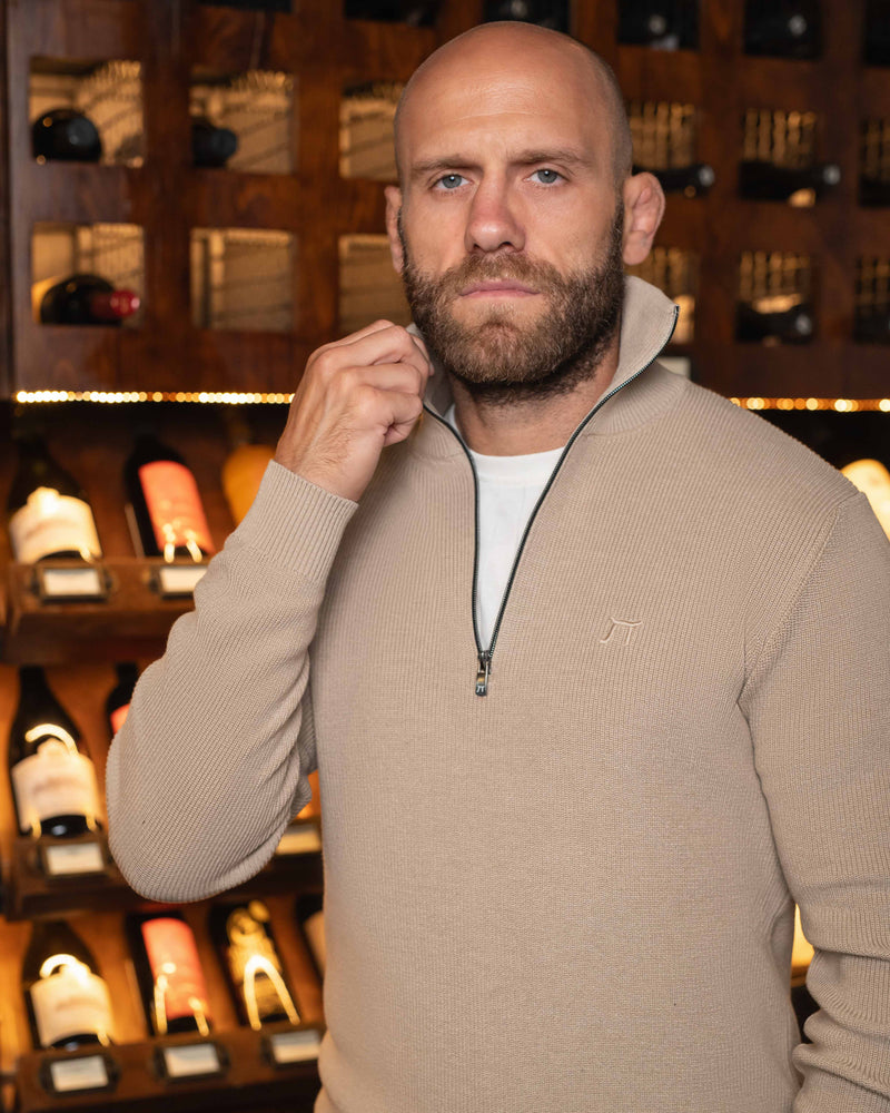 LAZARE™ CAMBRIDGE QUARTER-ZIP KNIT - WHITE COFFEE