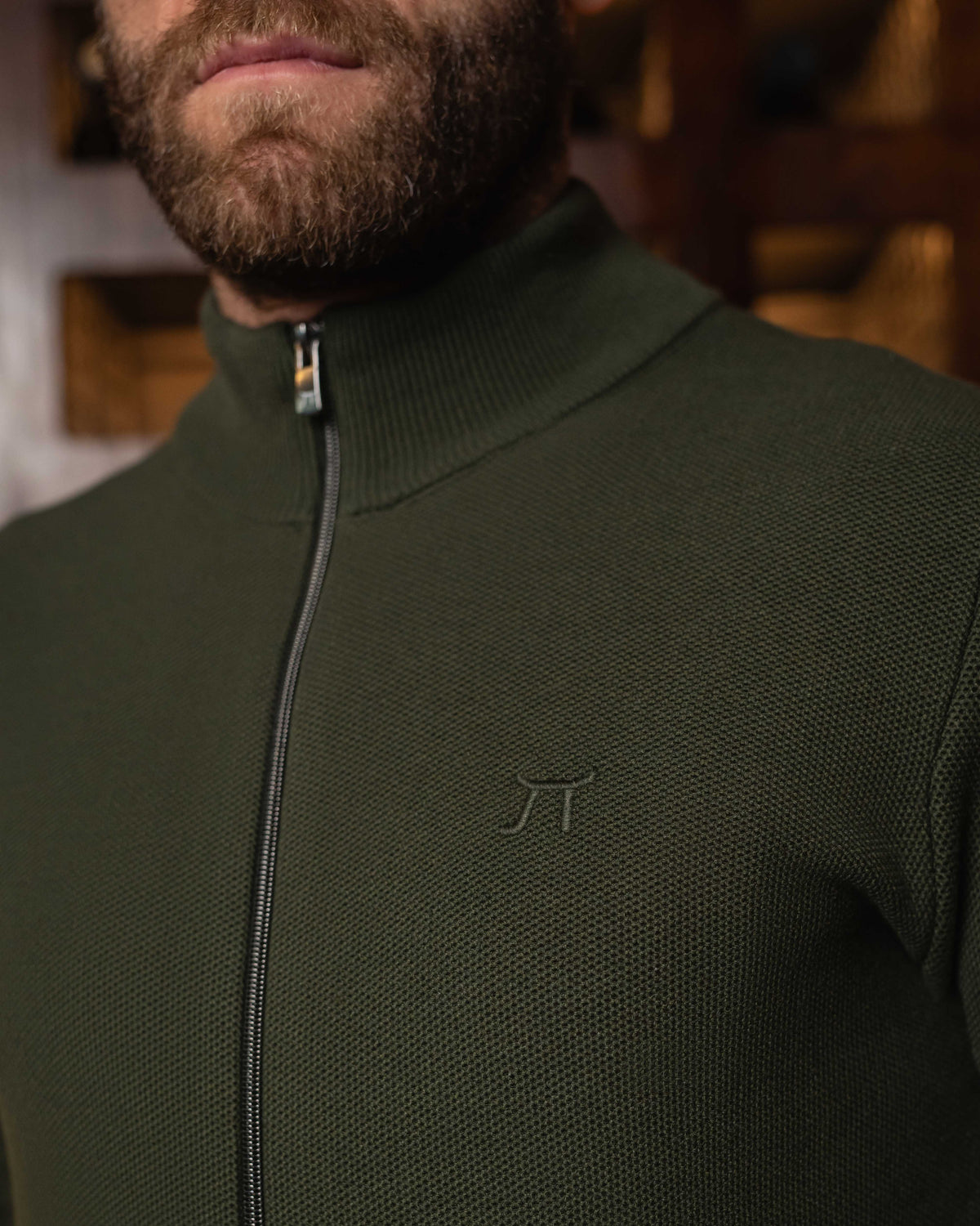 LAZARE™ MILANO ZIP KNIT - ARMY GREEN