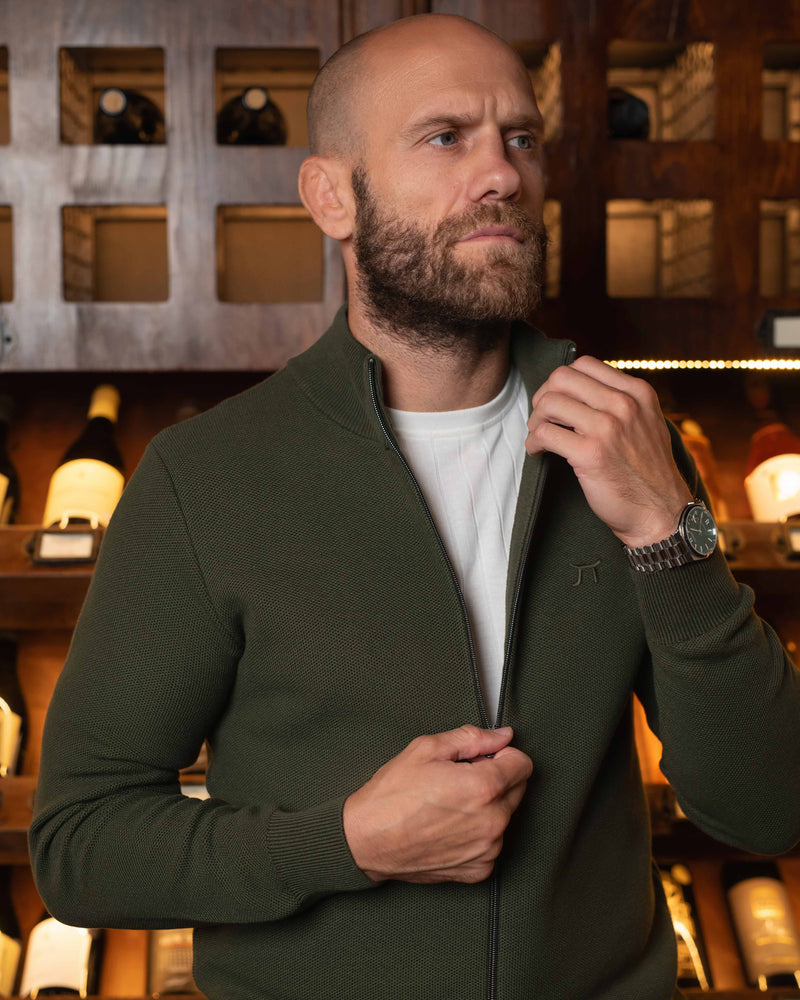 LAZARE™ MILANO ZIP KNIT - ARMY GREEN