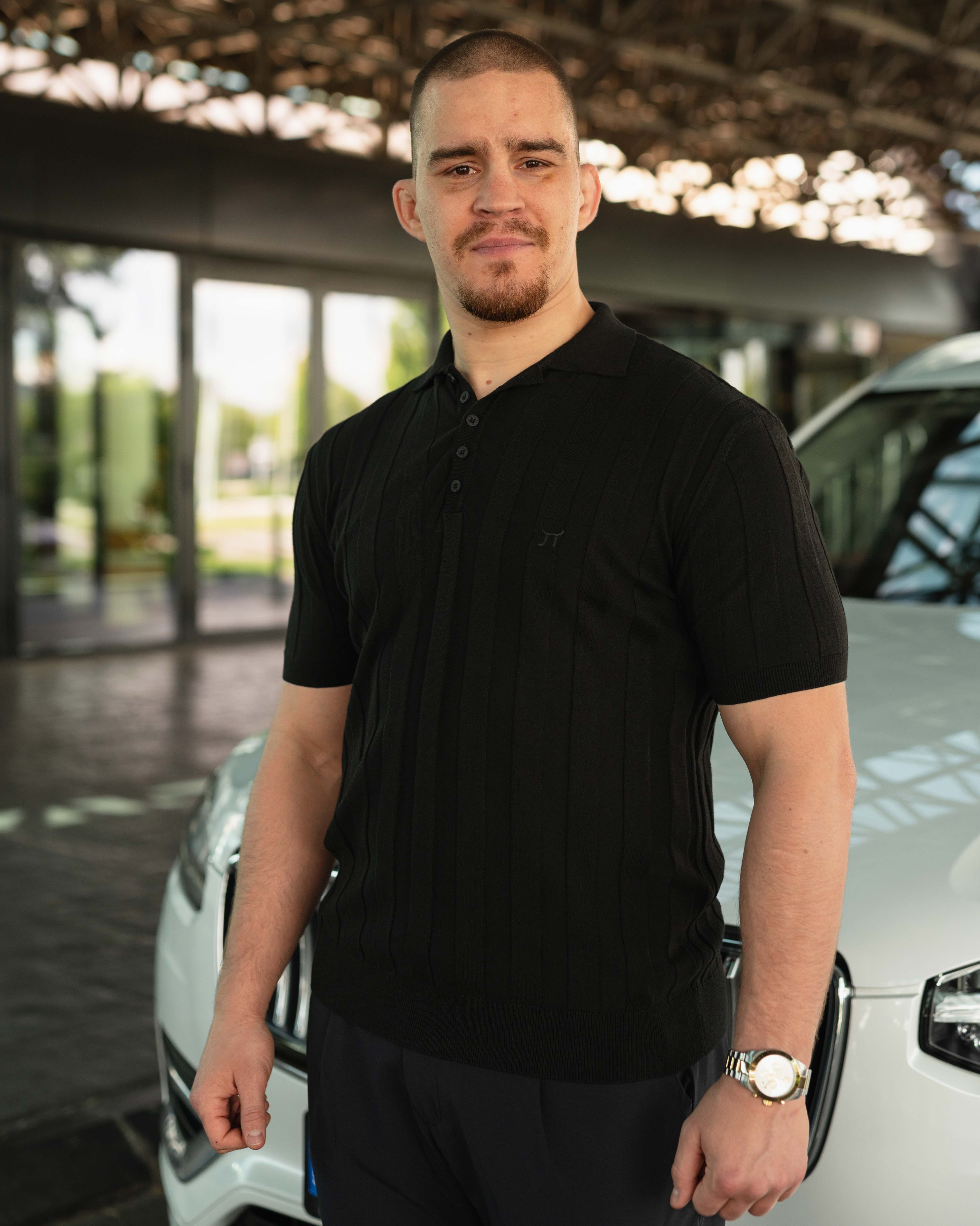 LAZARE™ POLO LINE KNIT - BLACK