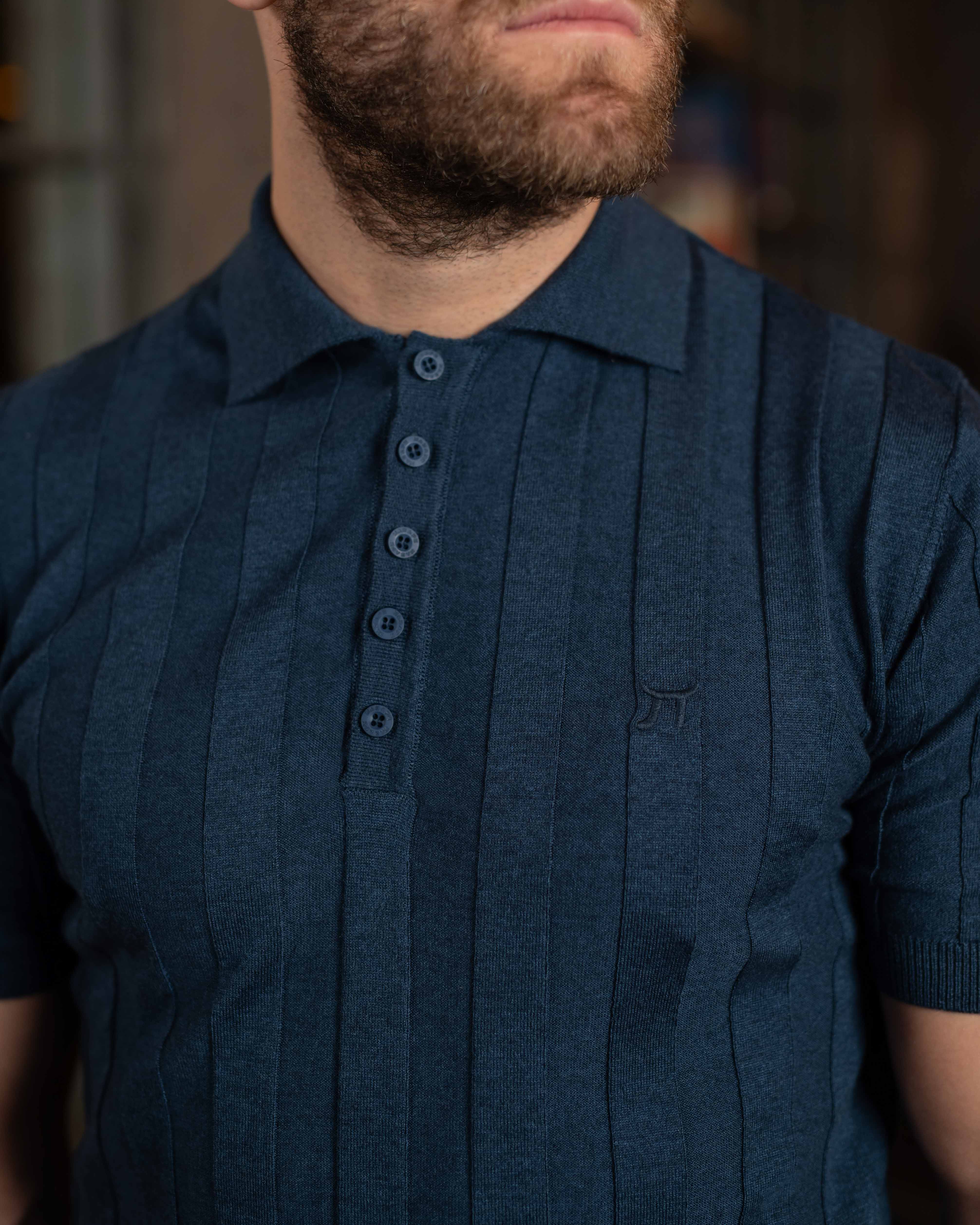 LAZARE™ POLO LINE KNIT - INDIGO BLUE