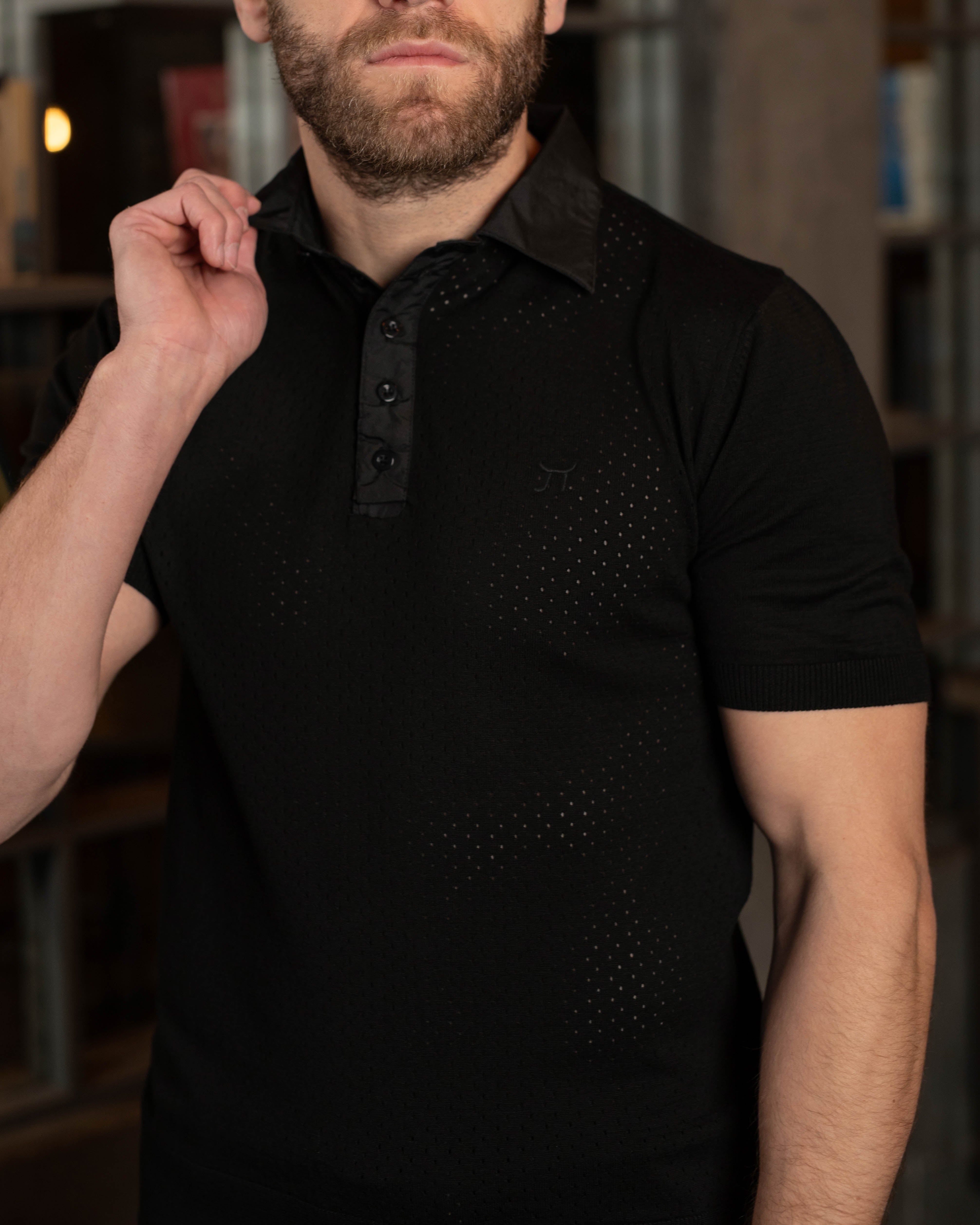 LAZARE™ POLO TECH KNIT - BLACK