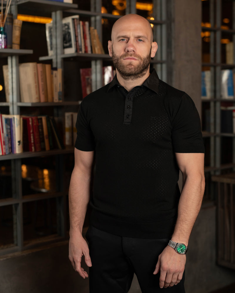 LAZARE™ POLO TECH KNIT - BLACK