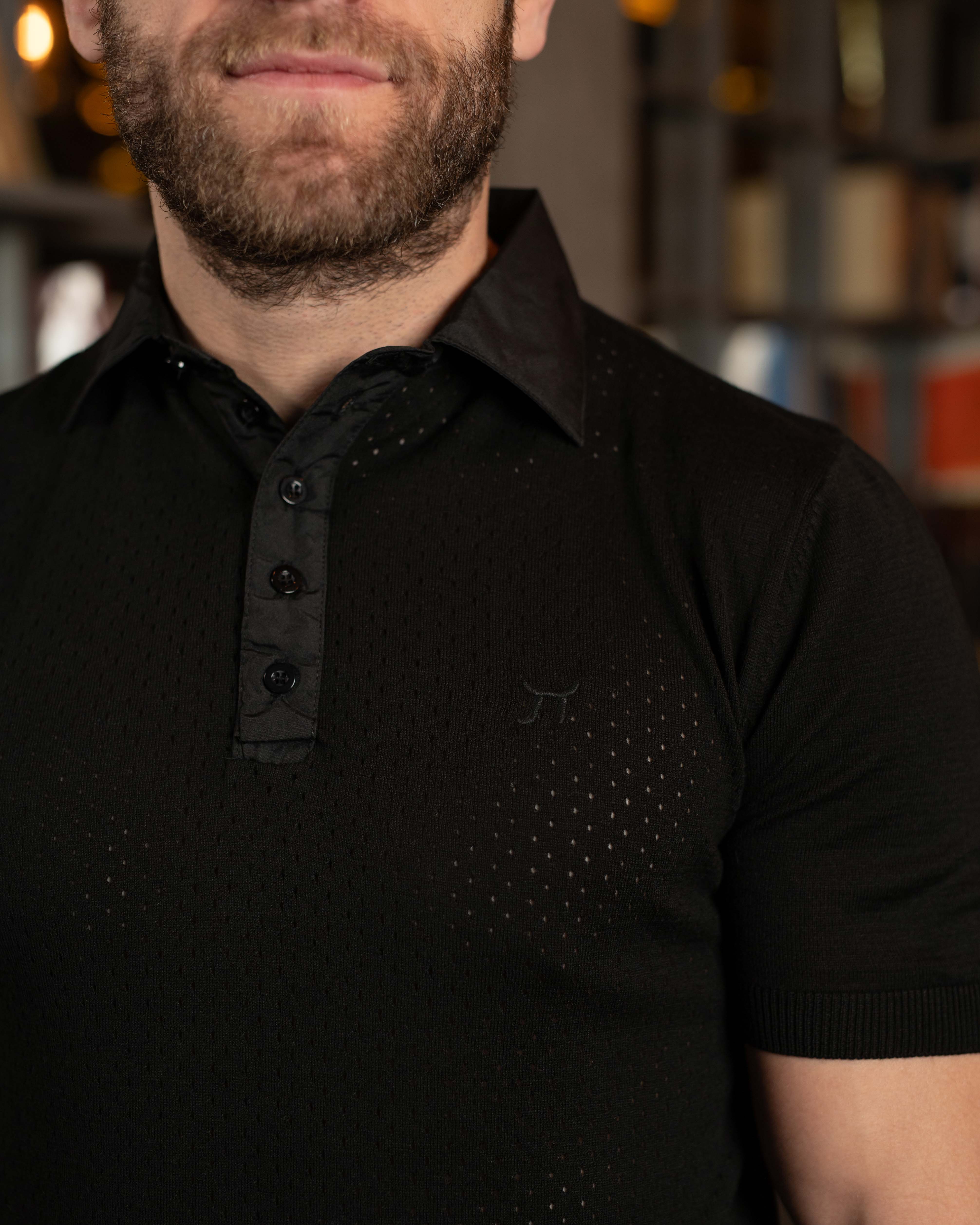 LAZARE™ POLO TECH KNIT - BLACK