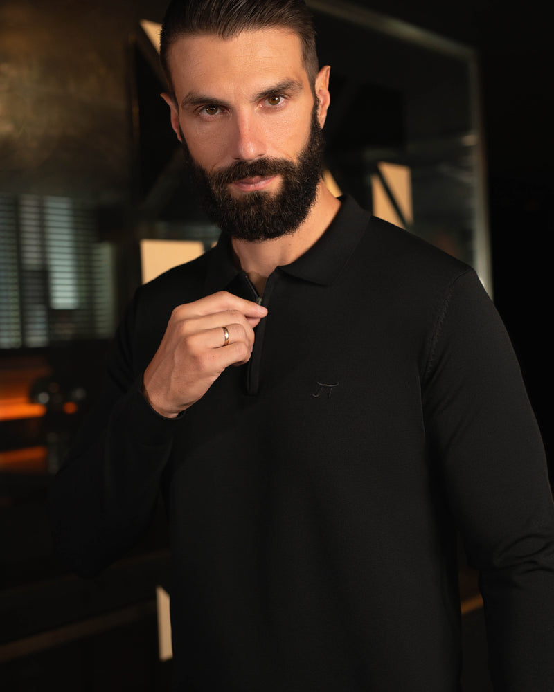 LAZARE™ POLO ZIP KNIT - BLACK