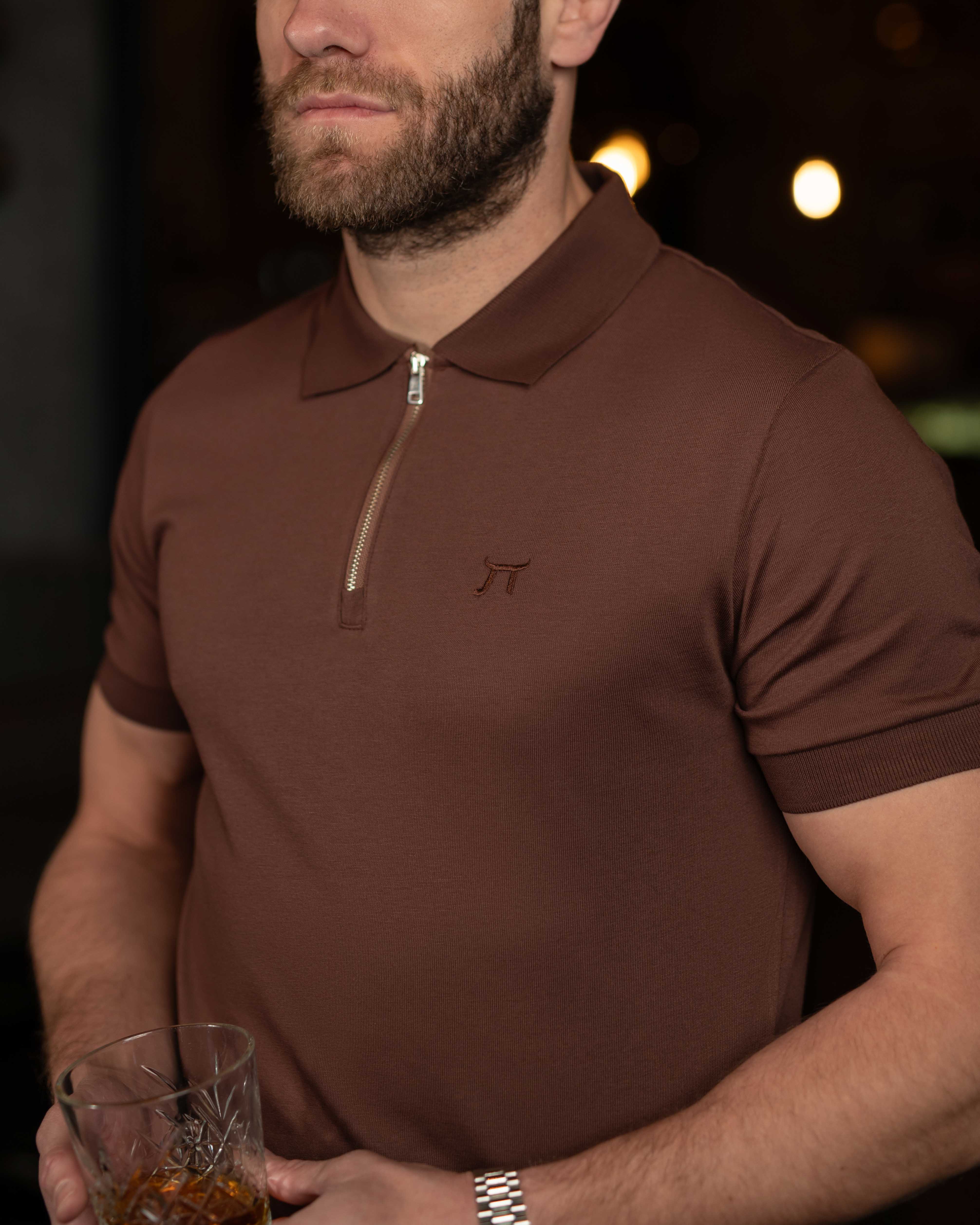 LAZARE™ RIVIERA ZIP POLO - COFFEE BROWN