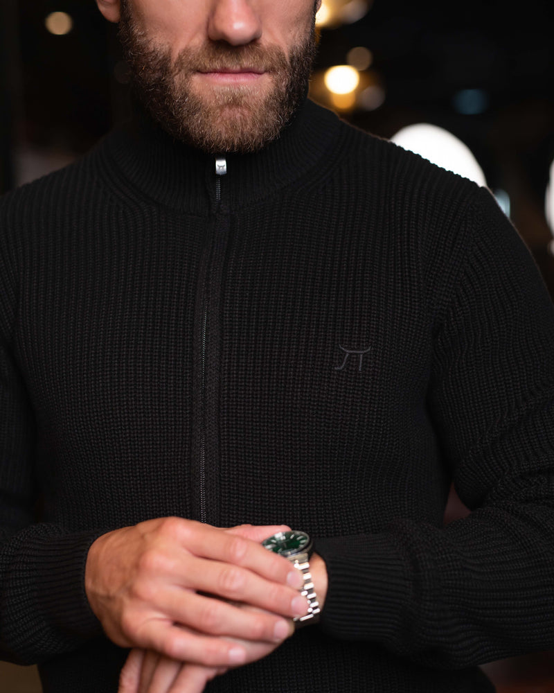 LAZARE™ COMFORT FULL-ZIP KNIT SWEATER - BLACK
