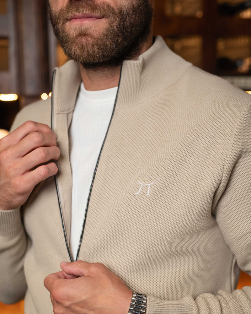 LAZARE™ MILANO ZIP KNIT - WHITE COFFEE