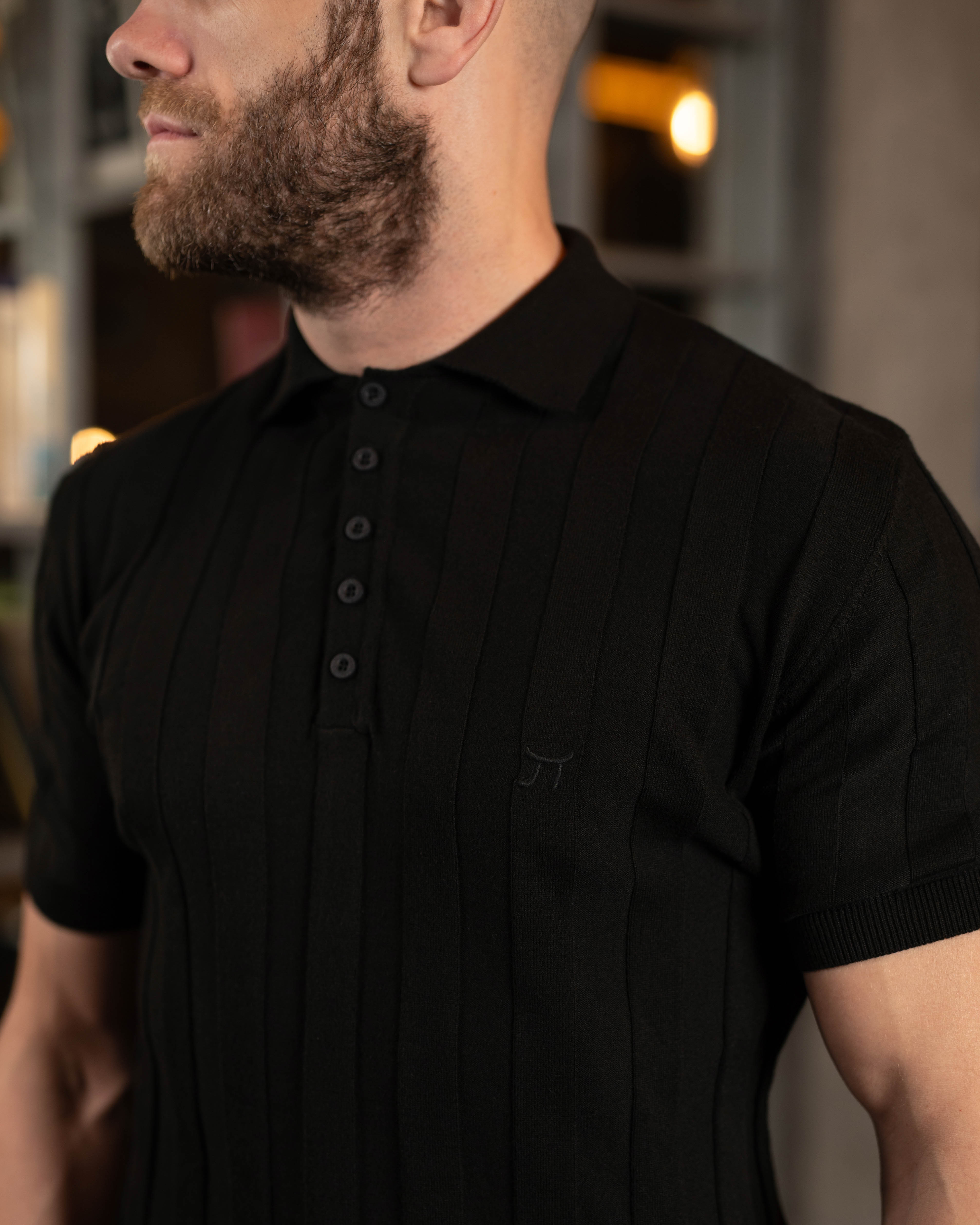 LAZARE™ POLO LINE KNIT - BLACK