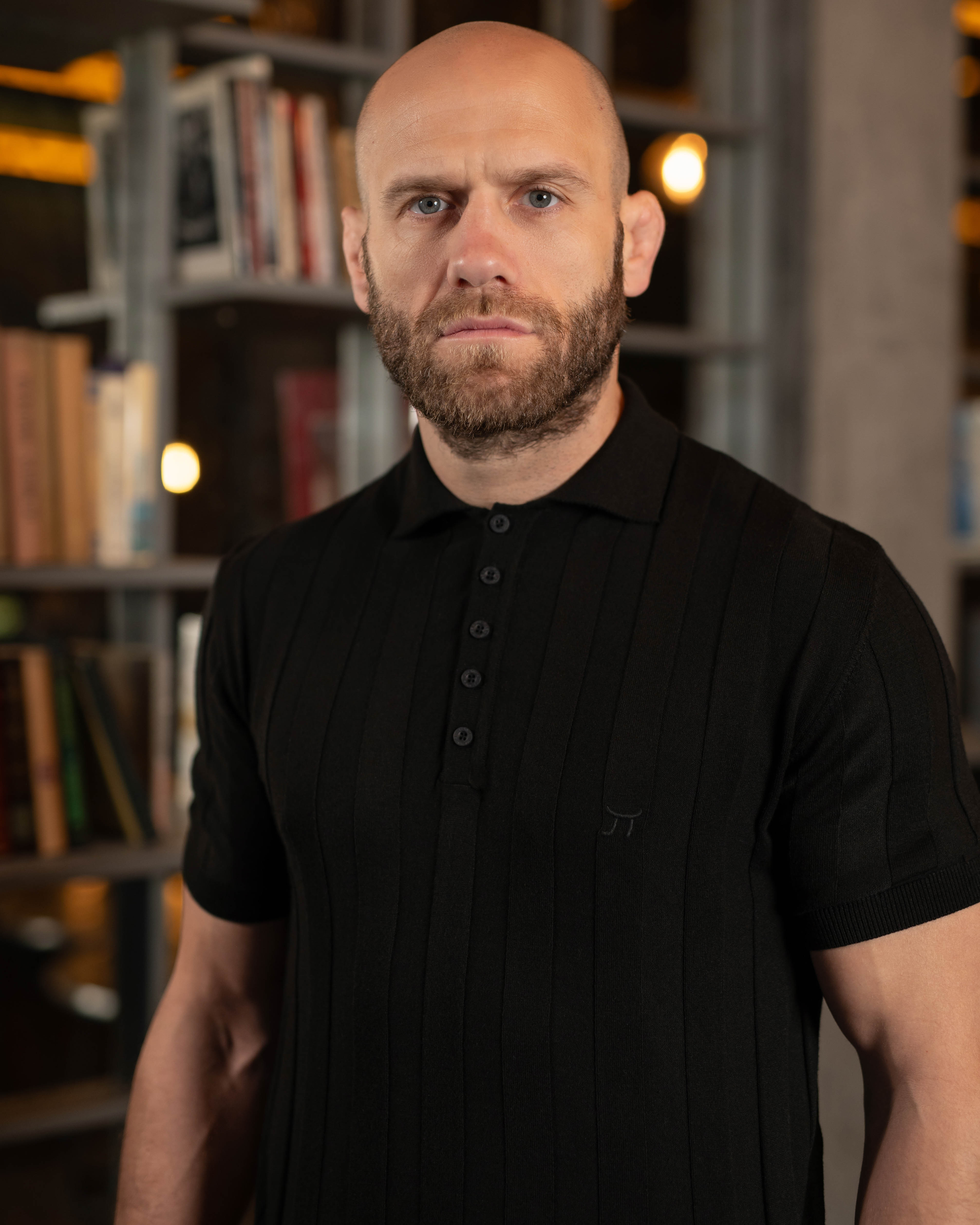 LAZARE™ POLO LINE KNIT - BLACK