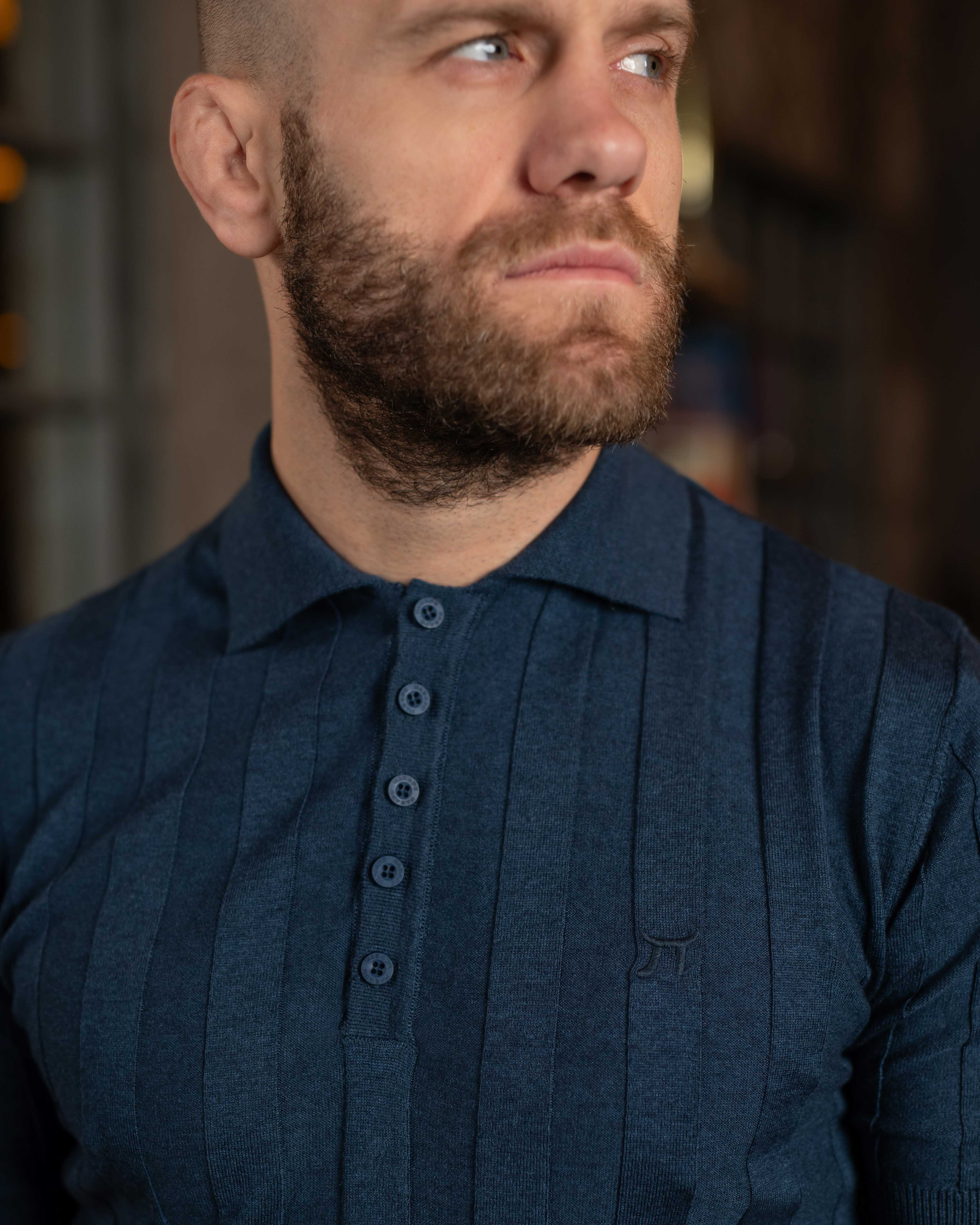 LAZARE™ POLO LINE KNIT - INDIGO BLUE
