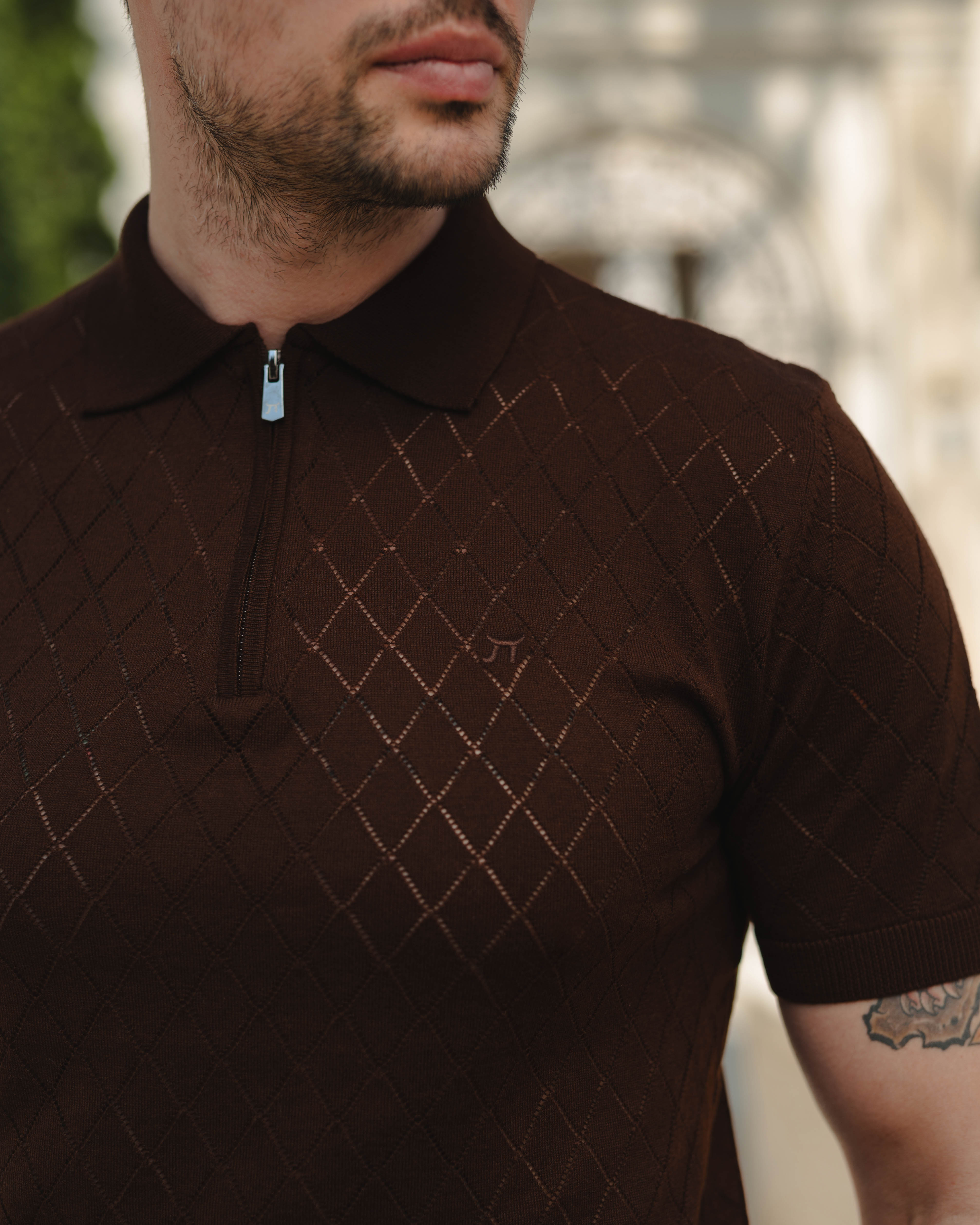 LAZARE™ POLO SHARP ZIP KNIT - COFFEE