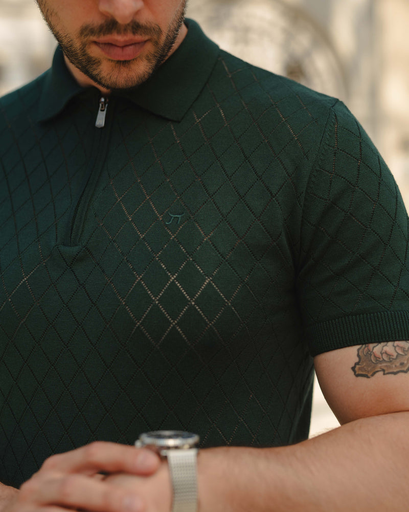LAZARE™ POLO SHARP ZIP KNIT - DARK GREEN