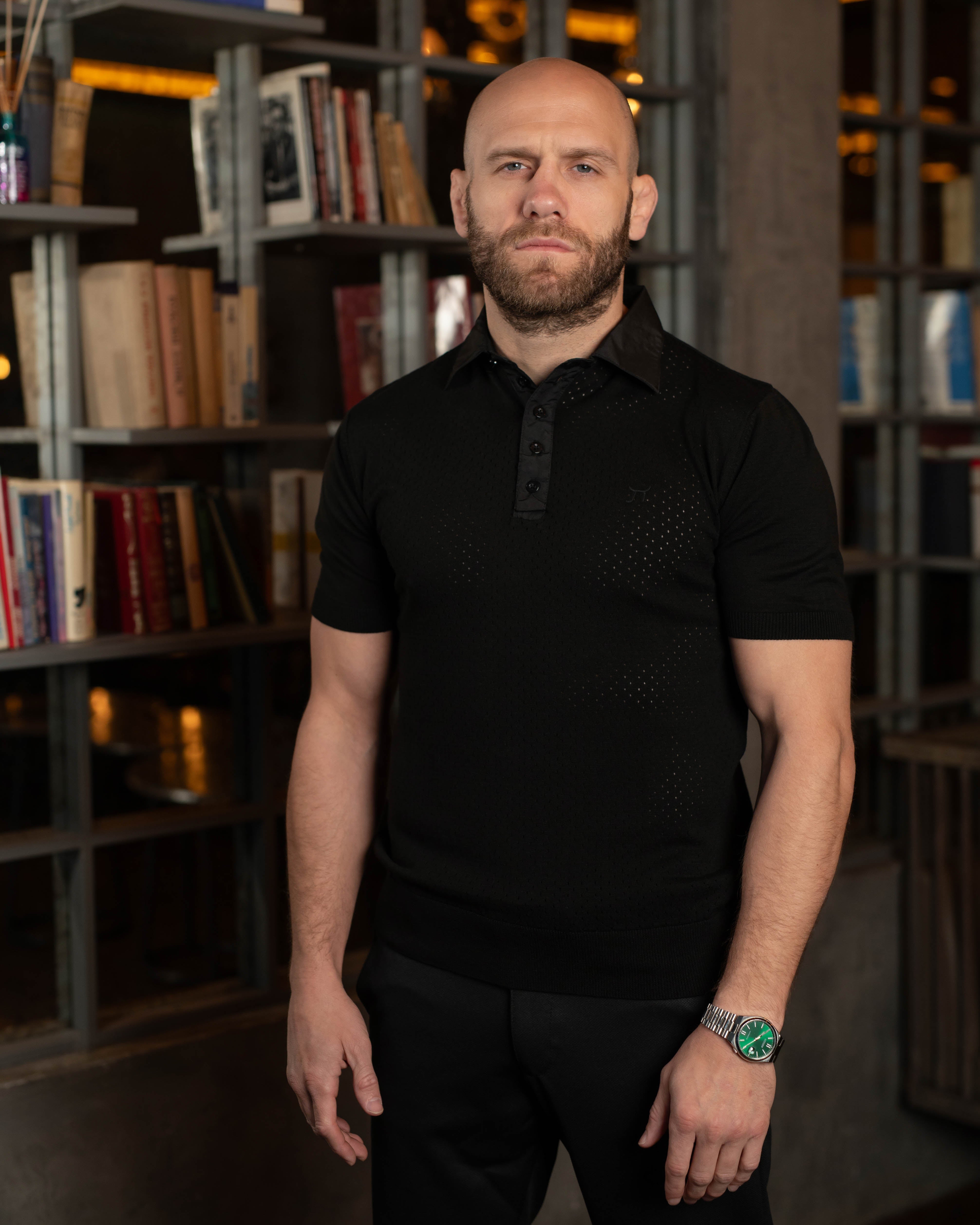 LAZARE™ POLO TECH KNIT - BLACK