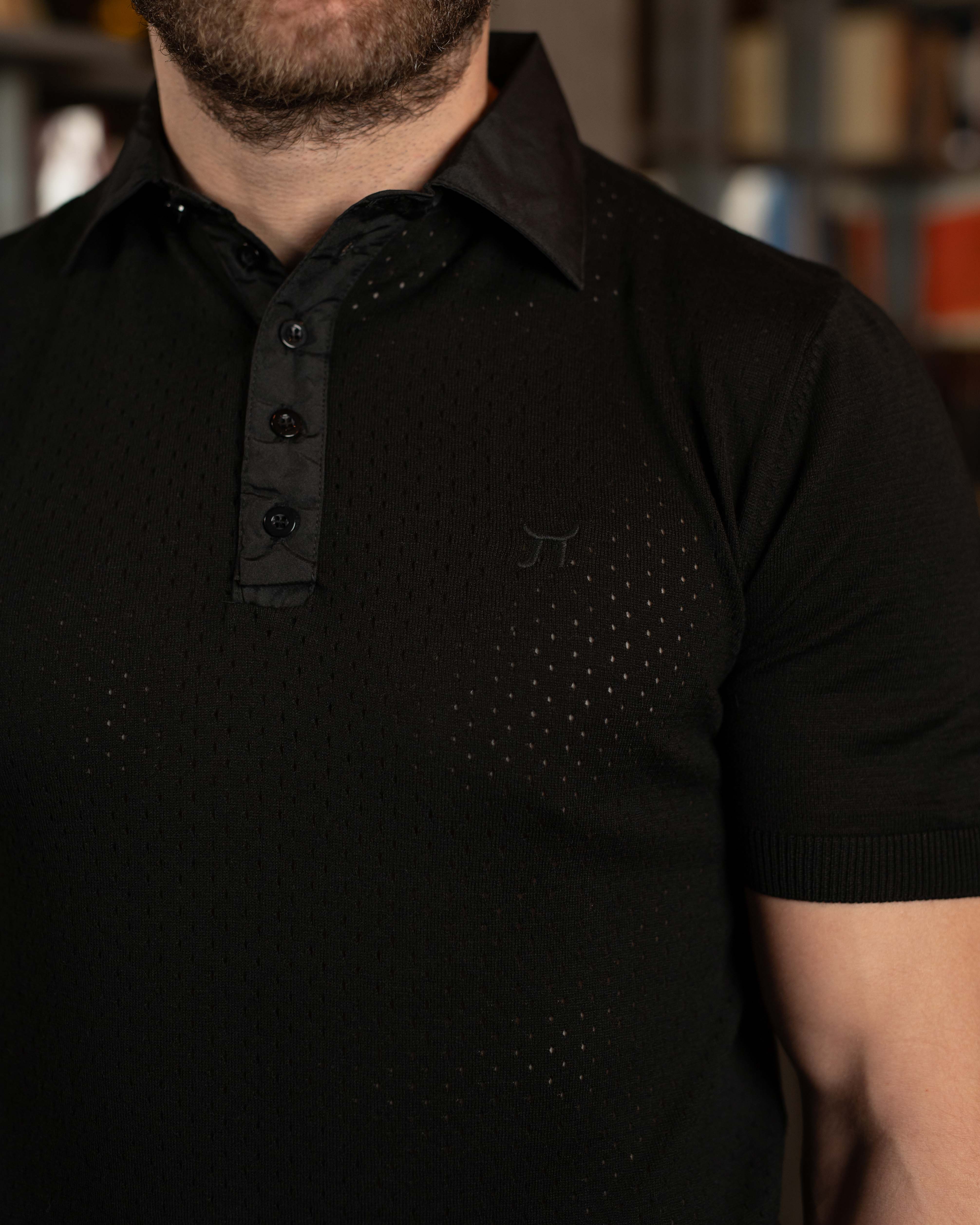 LAZARE™ POLO TECH KNIT - BLACK